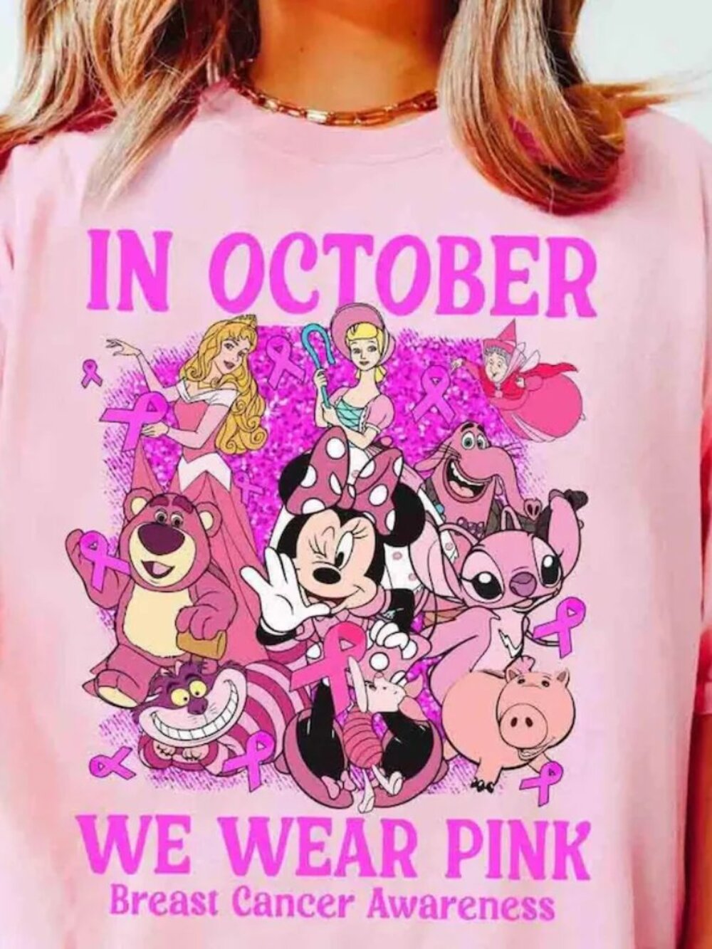 In October We wear Pink Tshirt, Disney Minnie Aruora Piglet T Shirt